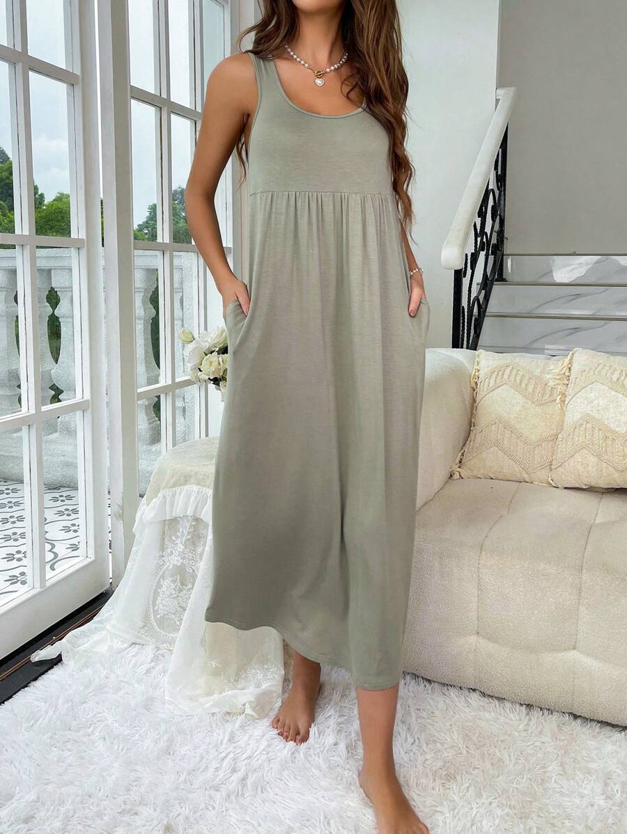 Váy giản dị Nữ Túi màu trơn - Màu xanh Bạc hà - Xem 1