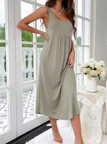 Váy giản dị Nữ Túi màu trơn - Màu xanh Bạc hà - Xem 5