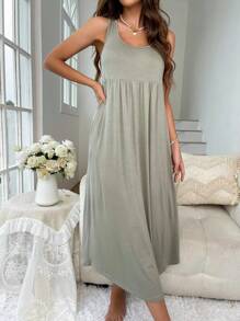 Váy giản dị Nữ Túi màu trơn - Màu xanh Bạc hà - Xem 6