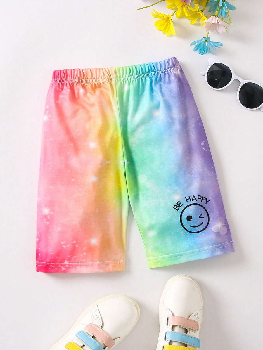 女小童紮染表情和字母圖案短褲 - 彩色 - 查看 1