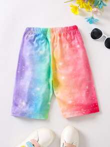 女小童紮染表情和字母圖案短褲 - 彩色 - 查看 2