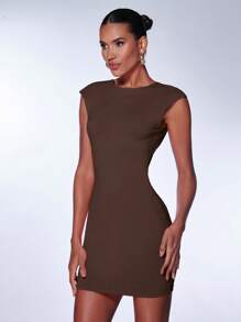 SHEIN BAE Vestido ajustado unicolor de espalda abierta - Café integral - Ver 4