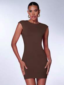 SHEIN BAE Vestido ajustado unicolor de espalda abierta - Café integral - Ver 5