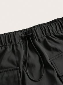 SHEIN EZwear 大码女式黑色口袋抽绳休闲短裙