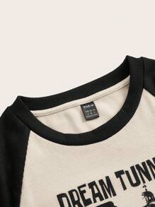 SHEIN EZwear Butterfly And Monogram Raglan Sleeve Colorblock Cropped T-Shirt DREAM TUNNEL EVERY DAY IS A TREASURE ALWAYS IN A GOOD MOOD