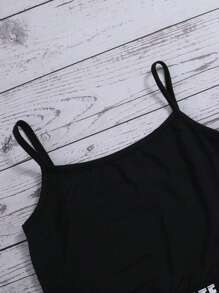 SHEIN Tween Girl Splash Ink Print Letter Tape Panel Cami Top & Leggings & Top - Multicolor - View 3