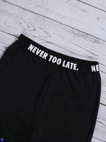 SHEIN Tween Girl Splash Ink Print Letter Tape Panel Cami Top & Leggings & Top - Multicolor - View 6