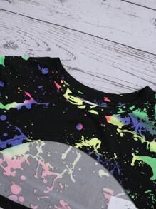 SHEIN Tween Girl Splash Ink Print Letter Tape Panel Cami Top & Leggings & Top - Multicolor - View 7