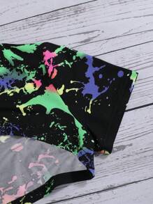 SHEIN Tween Girl Splash Ink Print Letter Tape Panel Cami Top & Leggings & Top - Multicolor - View 8