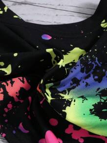 SHEIN Tween Girl Splash Ink Print Letter Tape Panel Cami Top & Leggings & Top - Multicolor - View 9