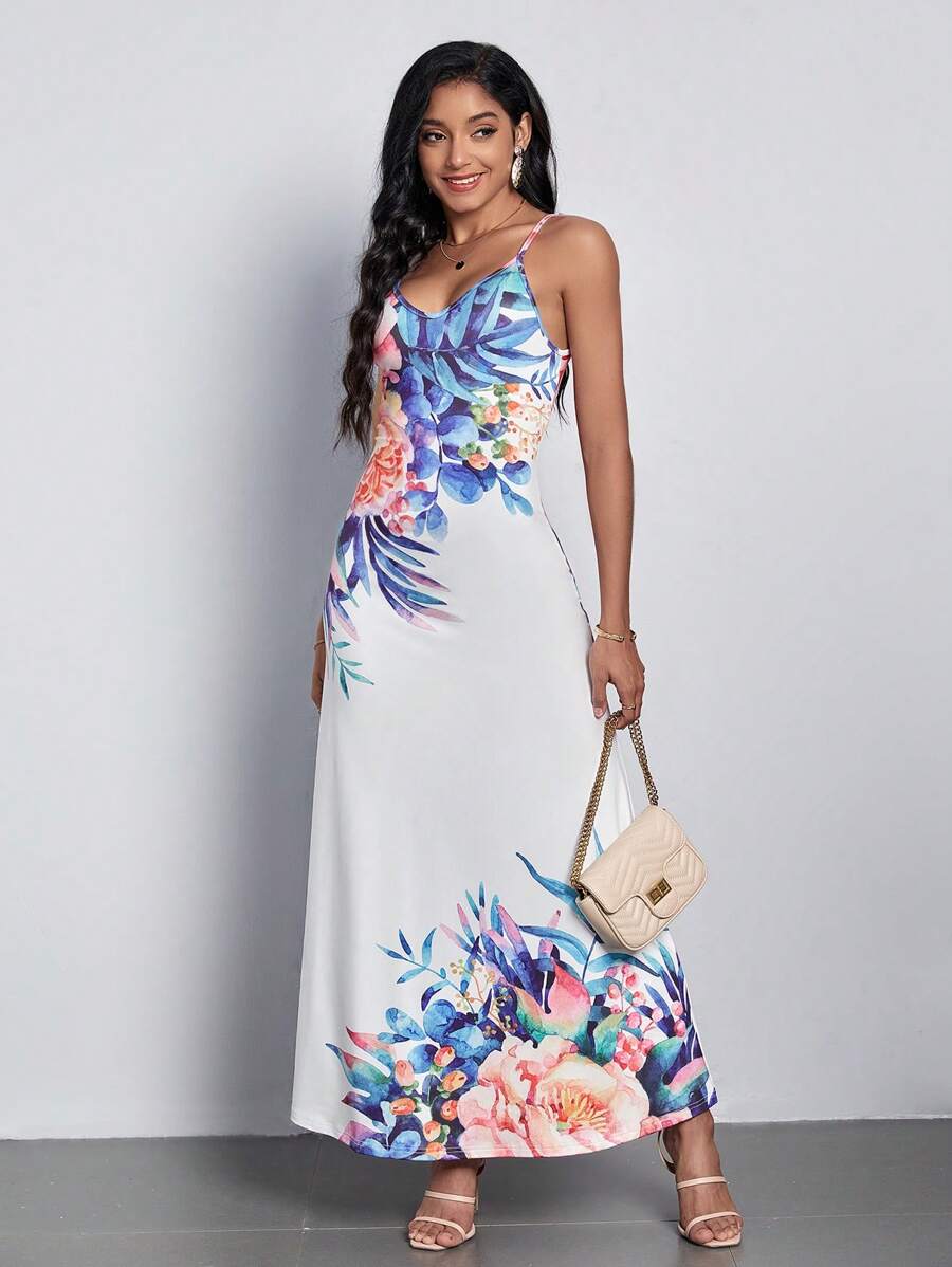 SHEIN LUNE Đầm Lộ Lưng Hoa Giải trí - trắng - Xem 1