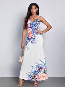 SHEIN LUNE Đầm Lộ Lưng Hoa Giải trí - trắng - Xem 4