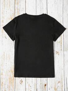 SHEIN LUNE Áo thun nữ Thú vật Slogan Giải trí - màu đen - Xem 2