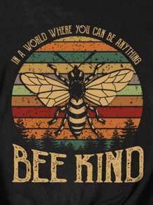 SHEIN LUNE Áo thun nữ Thú vật Slogan Giải trí - màu đen - Xem 3