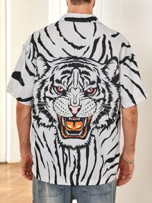 Manfinity Men Tiger Print Shirt - Black and White - View 2