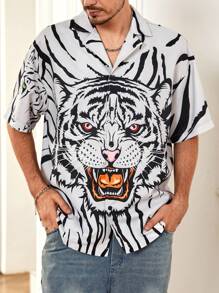 Manfinity Men Tiger Print Shirt - Black and White - View 4