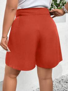 SHEIN LUNE Plus High Waist Pleated Shorts - Orange - View 2