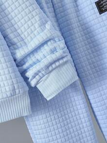 SHEIN 青少年男孩字母貼花細節開肩運動衫和運動長褲 - 藍色 - 查看 6