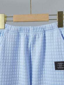 SHEIN 青少年男孩字母貼花細節開肩運動衫和運動長褲 - 藍色 - 查看 7