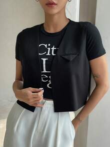 DAZY 素色翻蓋細節短夾克 - 黑色 - 查看 7