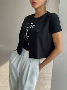 DAZY 素色翻蓋細節短夾克 - 黑色 - 查看 5