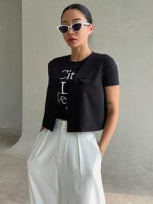 DAZY 素色翻蓋細節短夾克 - 黑色 - 查看 6