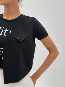 DAZY 素色翻蓋細節短夾克 - 黑色 - 查看 9