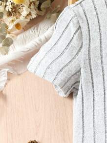 SHEIN Toddler Girls Solid Ribbed Knit Tee & Biker Shorts Set - Light Grey - View 4