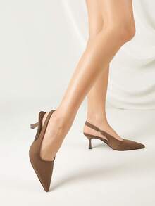 Women Brown Pumps, Elegant Point Toe Slingback Pumps For Outdoor - Brown - View 4