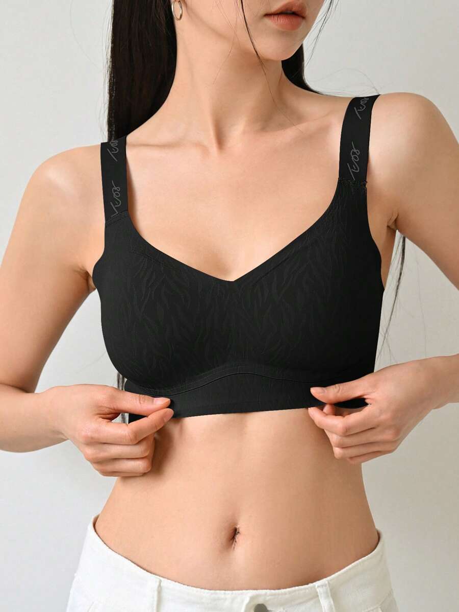 DAZY Letter Graphic Bra - Black - View 1