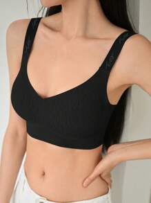 DAZY Letter Graphic Bra - Black - View 4
