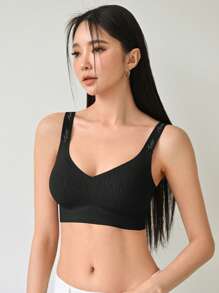 DAZY Letter Graphic Bra - Black - View 8
