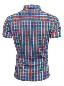 男士格紋印花前紐扣襯衫 - 彩色 - 查看 2