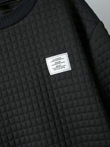 SHEIN 男大童字母貼布套頭衫和運動褲 - 黑色 - 查看 5