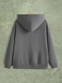 ROMWE Fairycore Áo nỉ dáng rộng có họa tiết ngôi sao, vai rớt, dây rút. - Xám - Xem 3