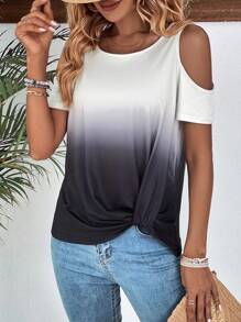 EMERY ROSE Áo thun nữ Cắt ra xoắn lại Ombre Giải trí - Nhiều màu - Xem 4