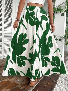 SHEIN VCAY In Thực vật Váy kèn đồng - Màu xanh lá cây đậm - Xem 2