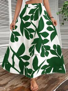 SHEIN VCAY In Thực vật Váy kèn đồng - Màu xanh lá cây đậm - Xem 3