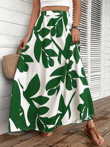 SHEIN VCAY In Thực vật Váy kèn đồng - Màu xanh lá cây đậm - Xem 4