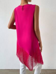 SHEIN Privé Fringe Hem Tank Top - Hot Pink - View 2