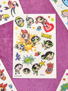 THE POWERPUFF GIRLS X SHEIN 4 láminas de pegatinas tatuaje con patrón de los personajes de dibujos animados Flor, Burbuja y Cebollita - Multicolor - Ver 2