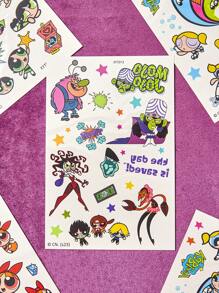 THE POWERPUFF GIRLS X SHEIN 4 láminas de pegatinas tatuaje con patrón de los personajes de dibujos animados Flor, Burbuja y Cebollita - Multicolor - Ver 3