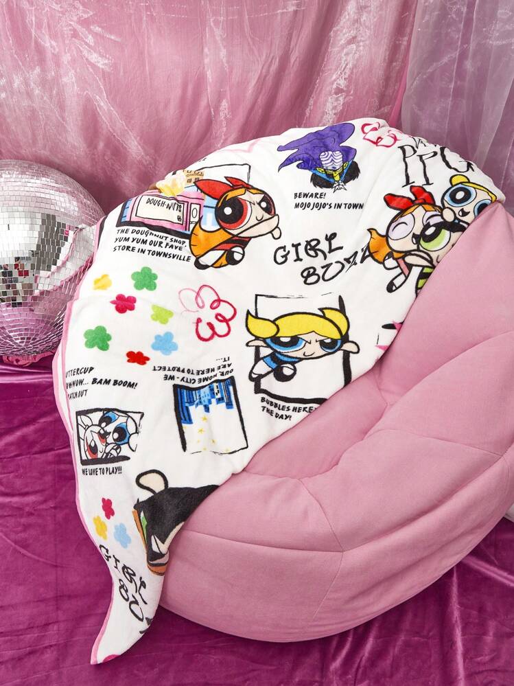 THE POWERPUFF GIRLS X SHEIN con estampado de dibujos animados Manta , dulce franela Manta para regalo - Multicolor - Añade 4