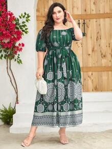 Modelyn Talla grande Vestido con cinturón de hombros descubiertos - Verde Oscuro - Ver 5