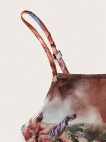 SHEIN EZwear Figure Graphic Lettuce Trim Mesh Cami Dress - Multicolor - View 3