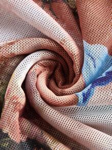 SHEIN EZwear Figure Graphic Lettuce Trim Mesh Cami Dress - Multicolor - View 4