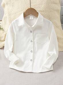 SHEIN Young Girl Patched Pocket Button Front Shirt