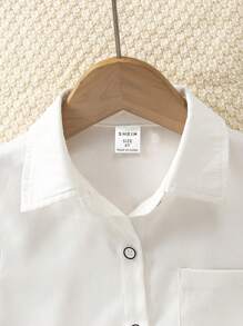 SHEIN Young Girl Patched Pocket Button Front Shirt