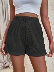 SHEIN Essnce Solid Elastic Waist Shorts - Black - View 4