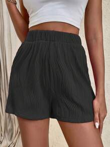 SHEIN Essnce Solid Elastic Waist Shorts - Black - View 6